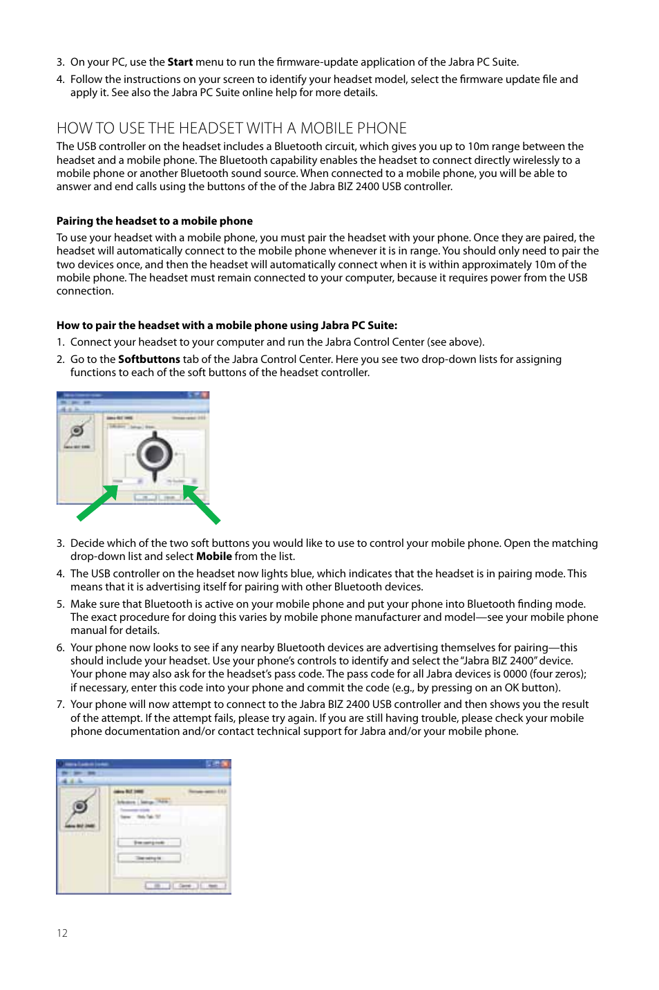 How to use the headset with a mobile phone | Jabra Duo anD mono heaDset 2400 User Manual | Page 12 / 15