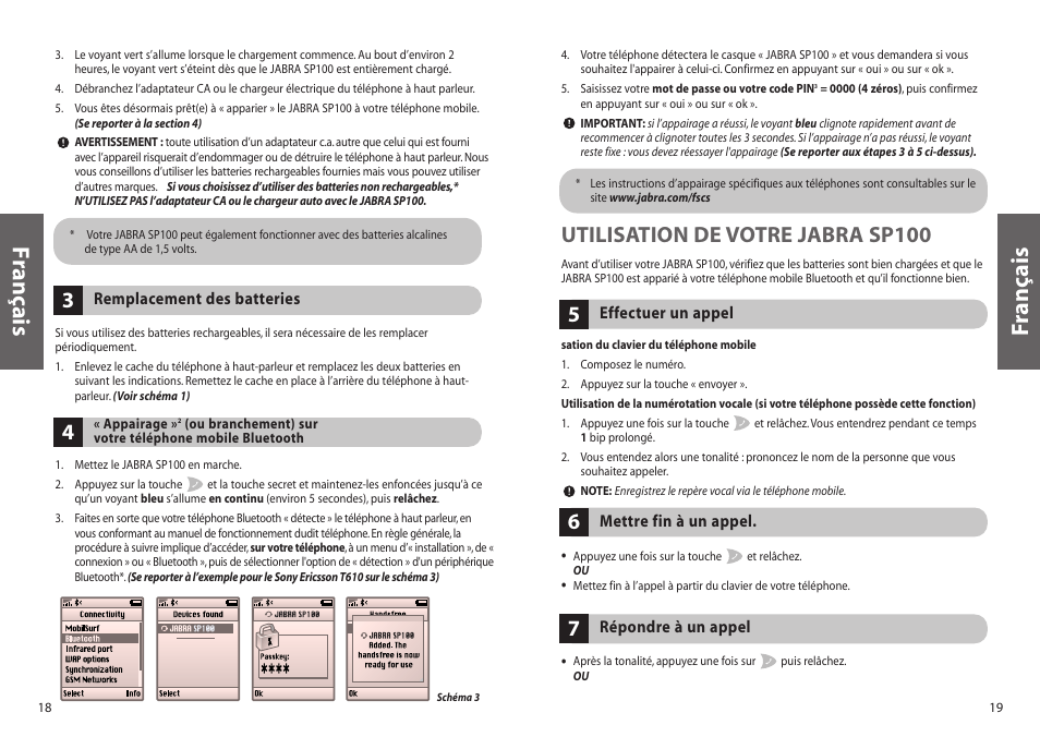 Français f rançais, Utilisation de votre jabra sp100 | Jabra SP100 User Manual | Page 11 / 88