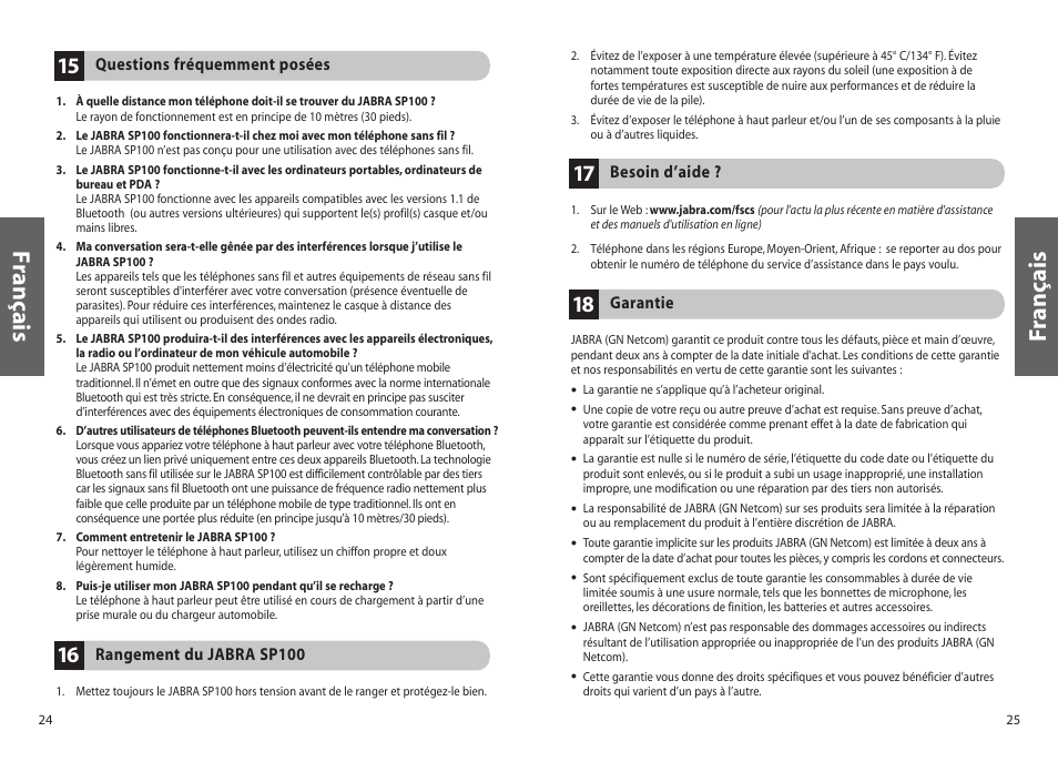 Français f rançais | Jabra SP100 User Manual | Page 14 / 88