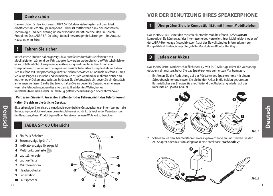 Deutsch, Vor der benutzung ihres speakerphone | Jabra SP100 User Manual | Page 17 / 88