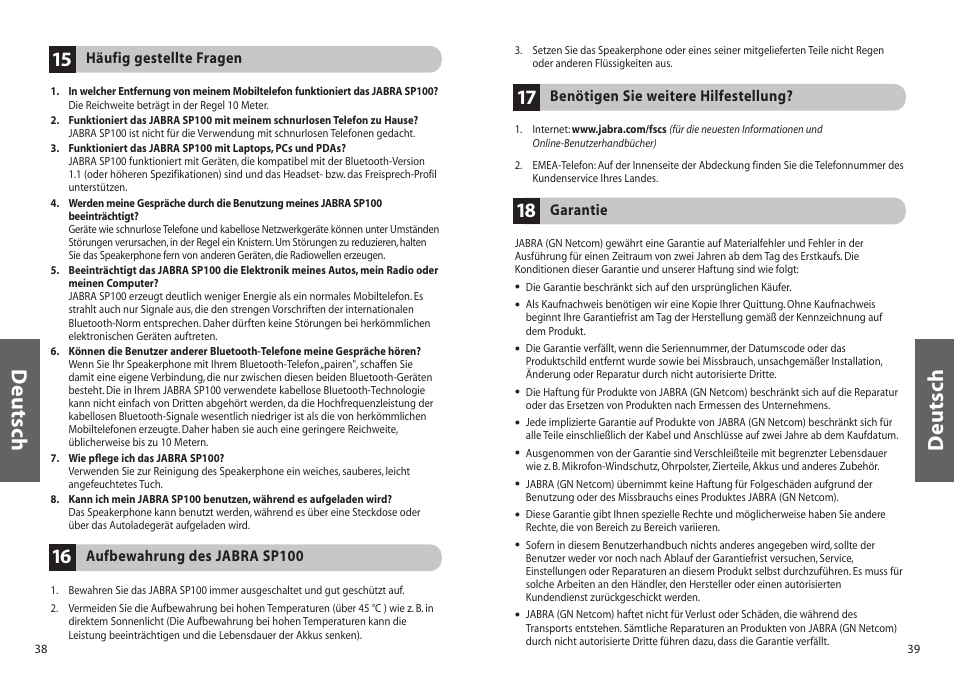 Deutsch | Jabra SP100 User Manual | Page 21 / 88