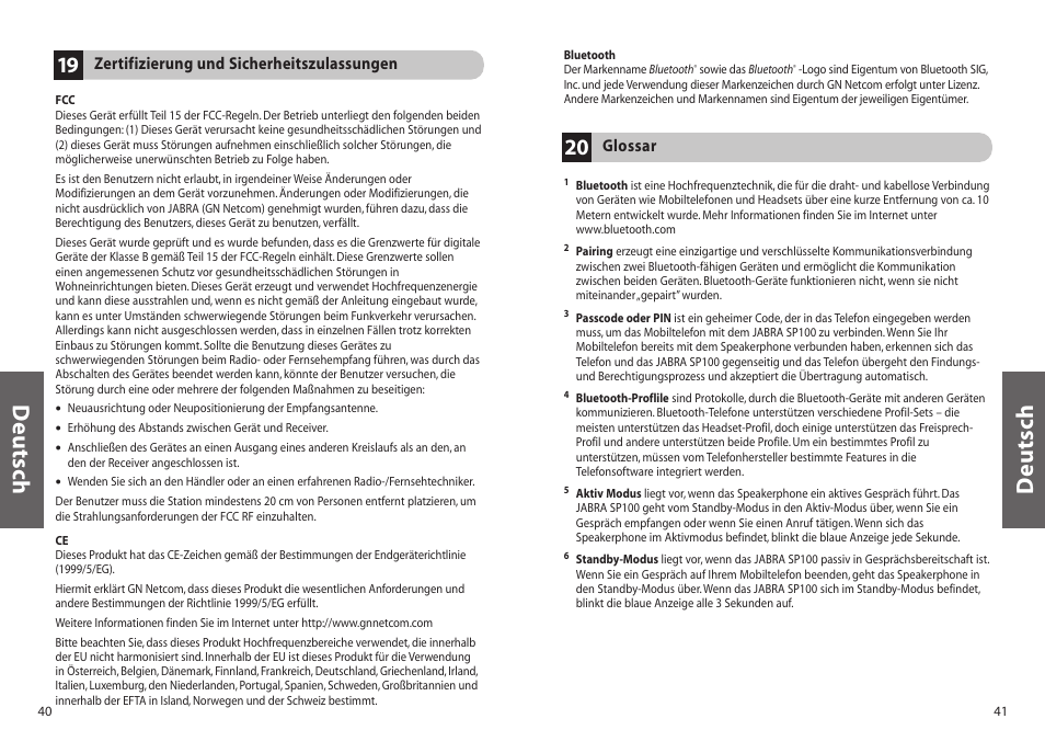 Deutsch | Jabra SP100 User Manual | Page 22 / 88