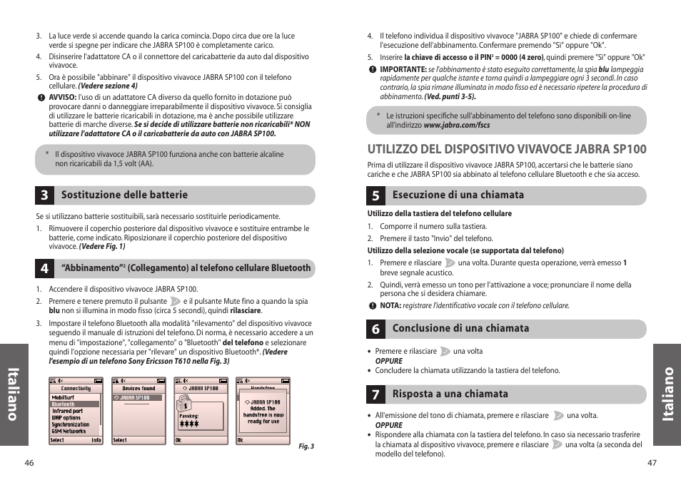 Italiano, Utilizzo del dispositivo vivavoce jabra sp100 | Jabra SP100 User Manual | Page 25 / 88