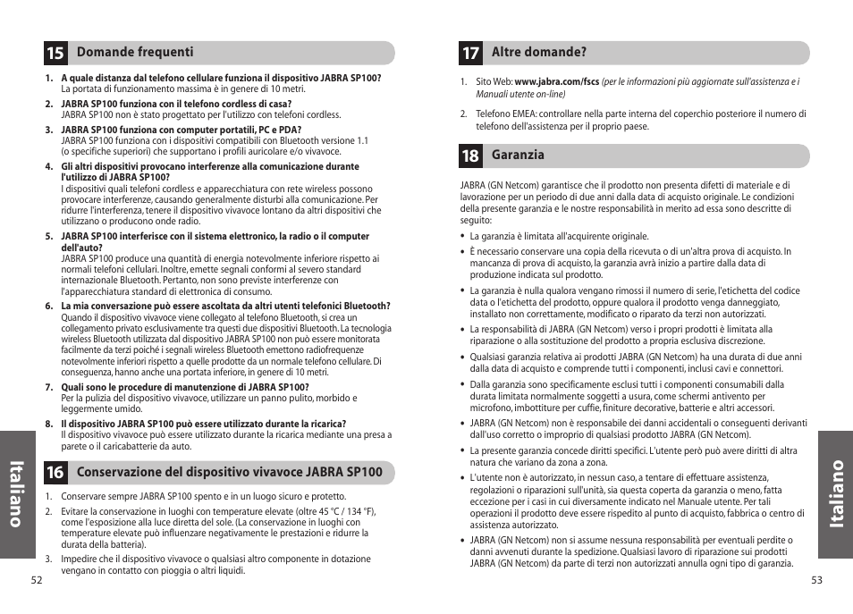 Italiano | Jabra SP100 User Manual | Page 28 / 88