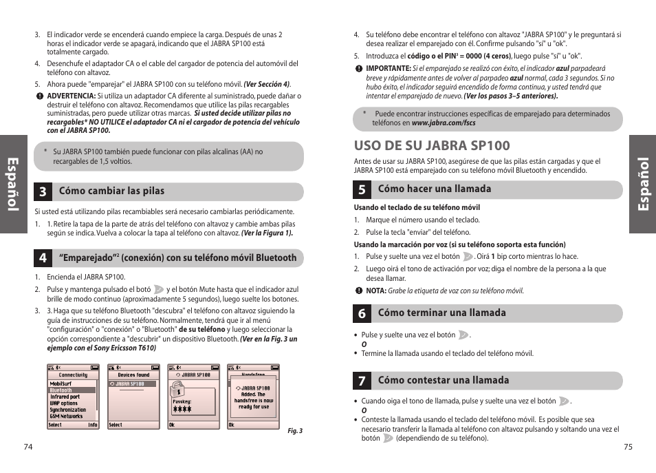 Español, Uso de su jabra sp100 | Jabra SP100 User Manual | Page 39 / 88