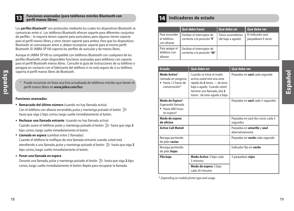 Español | Jabra SP100 User Manual | Page 41 / 88
