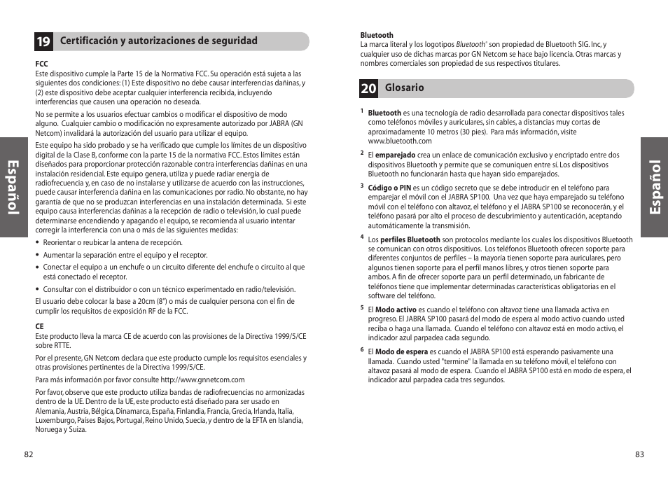 Español | Jabra SP100 User Manual | Page 43 / 88
