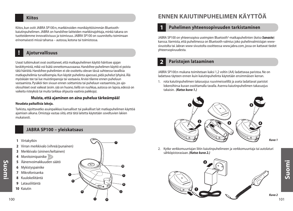 Suomi, 1ennen kaiutinpuhelimen käyttöä | Jabra SP100 User Manual | Page 52 / 88