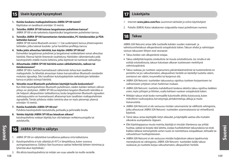 Suomi | Jabra SP100 User Manual | Page 56 / 88