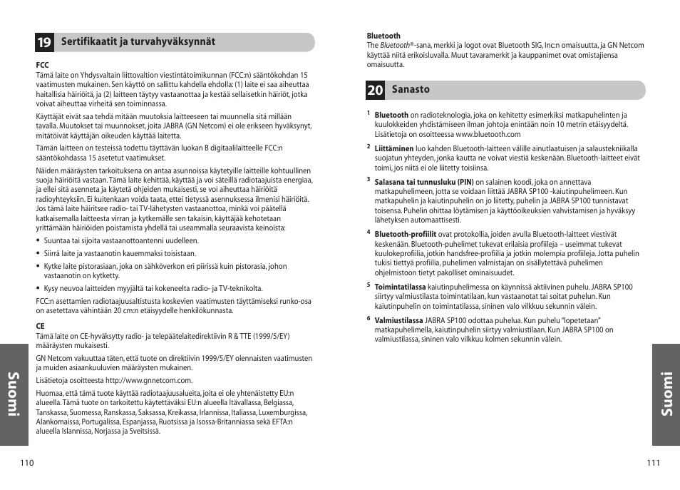 Suomi | Jabra SP100 User Manual | Page 57 / 88