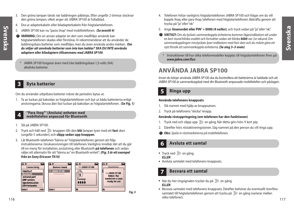 Sv enska, Använda jabra sp100 | Jabra SP100 User Manual | Page 60 / 88
