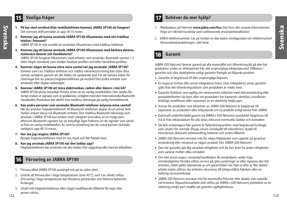 Sv enska | Jabra SP100 User Manual | Page 63 / 88