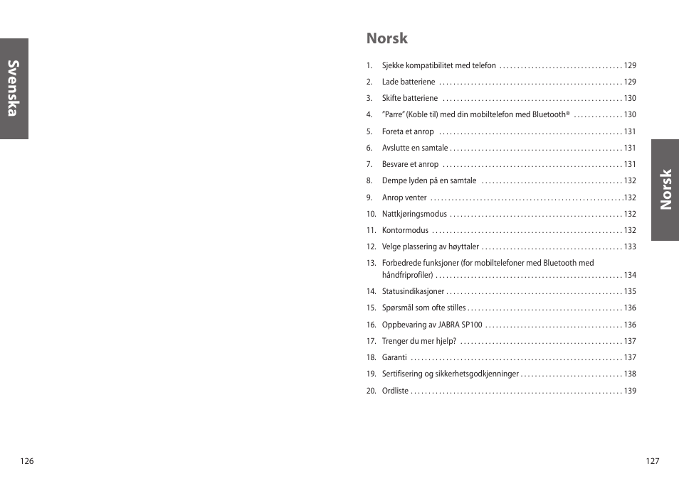 Norsk, Sv enska | Jabra SP100 User Manual | Page 65 / 88