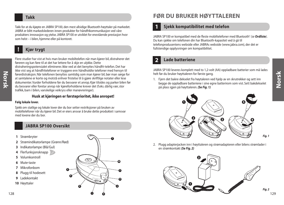 Norsk, 1før du bruker høyttaleren | Jabra SP100 User Manual | Page 66 / 88