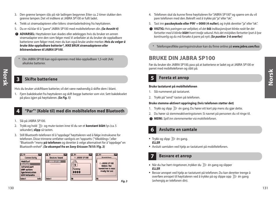 Norsk, Bruke din jabra sp100 | Jabra SP100 User Manual | Page 67 / 88