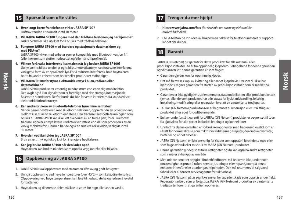 Norsk | Jabra SP100 User Manual | Page 70 / 88