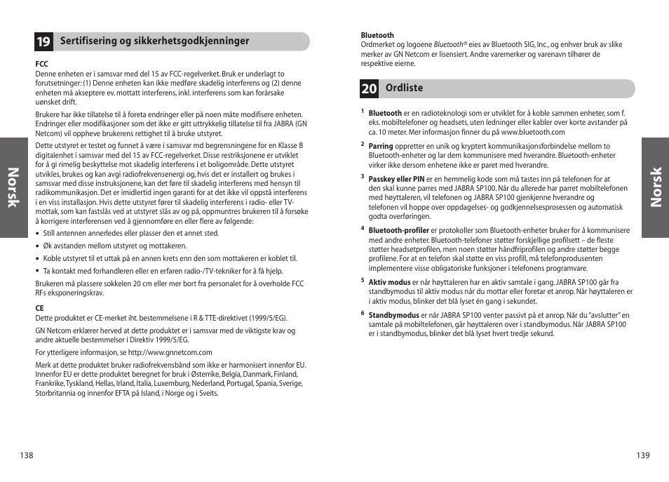 Norsk | Jabra SP100 User Manual | Page 71 / 88