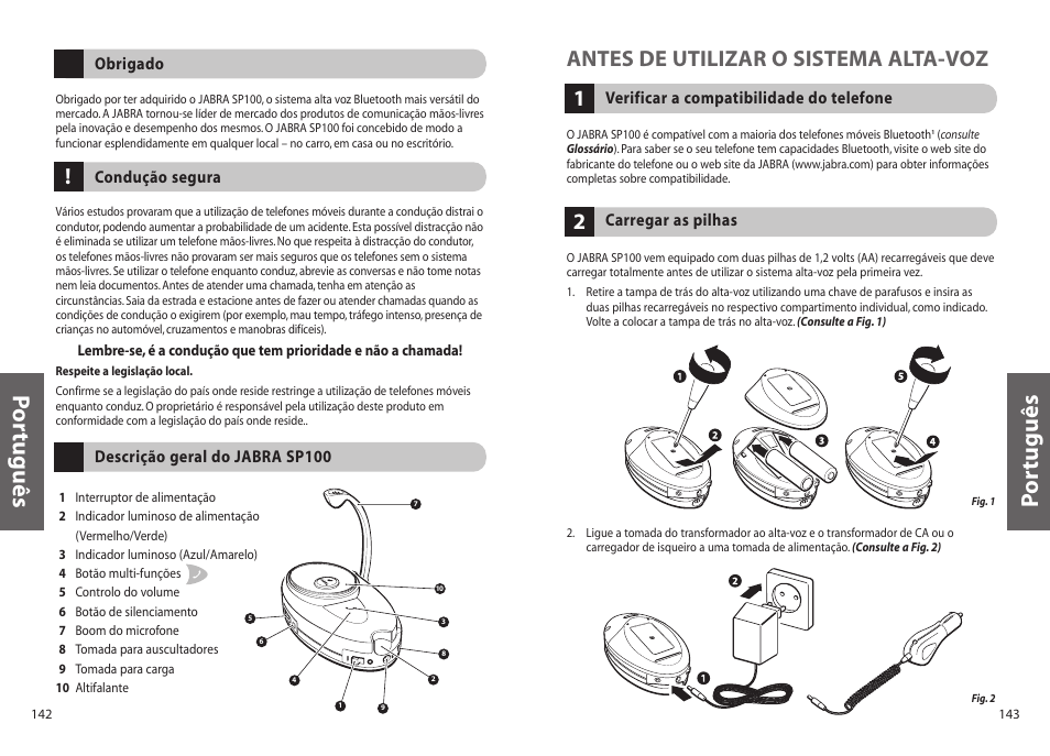 Po rtuguês, 1antes de utilizar o sistema alta-voz | Jabra SP100 User Manual | Page 73 / 88
