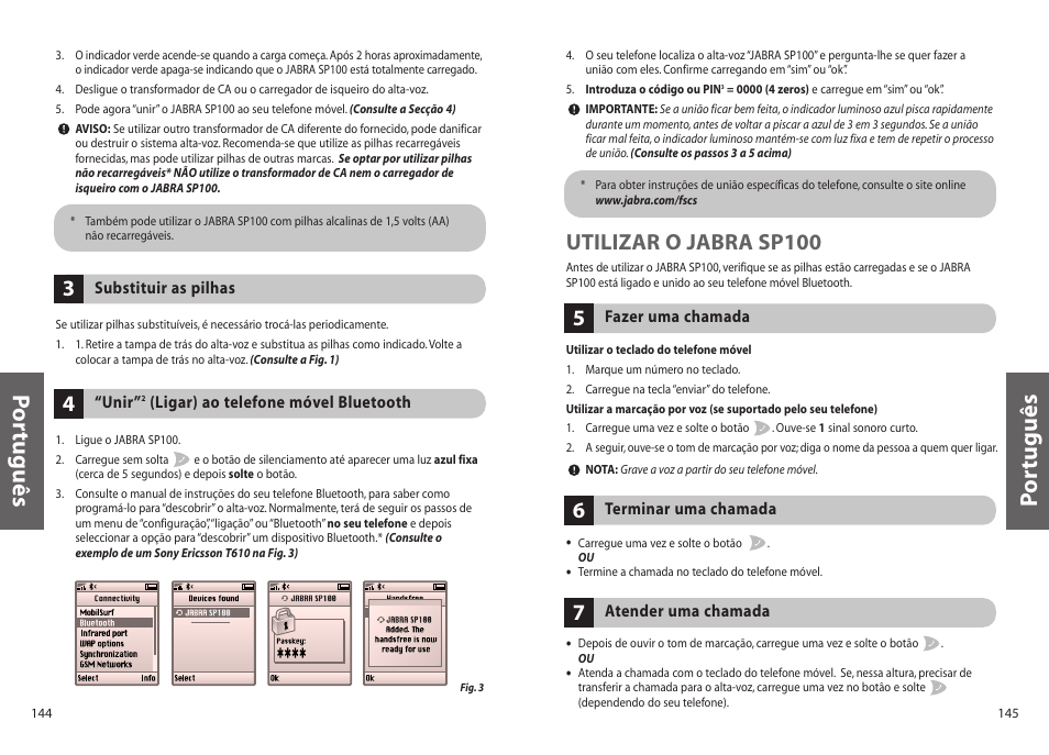 Po rtuguês, Utilizar o jabra sp100 | Jabra SP100 User Manual | Page 74 / 88