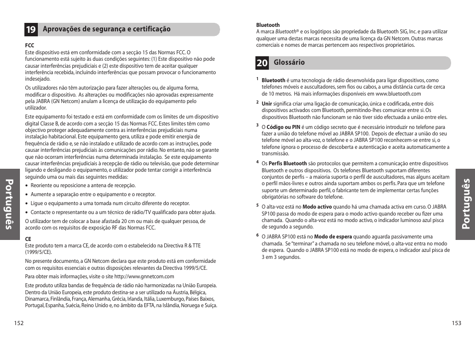 Po rtuguês | Jabra SP100 User Manual | Page 78 / 88