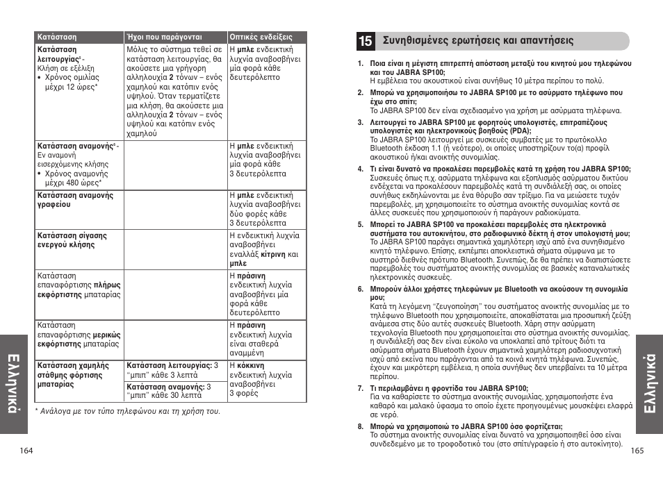 Ελληνικά, Συνηθισµένες ερωτήσεις και απαντήσεις | Jabra SP100 User Manual | Page 84 / 88