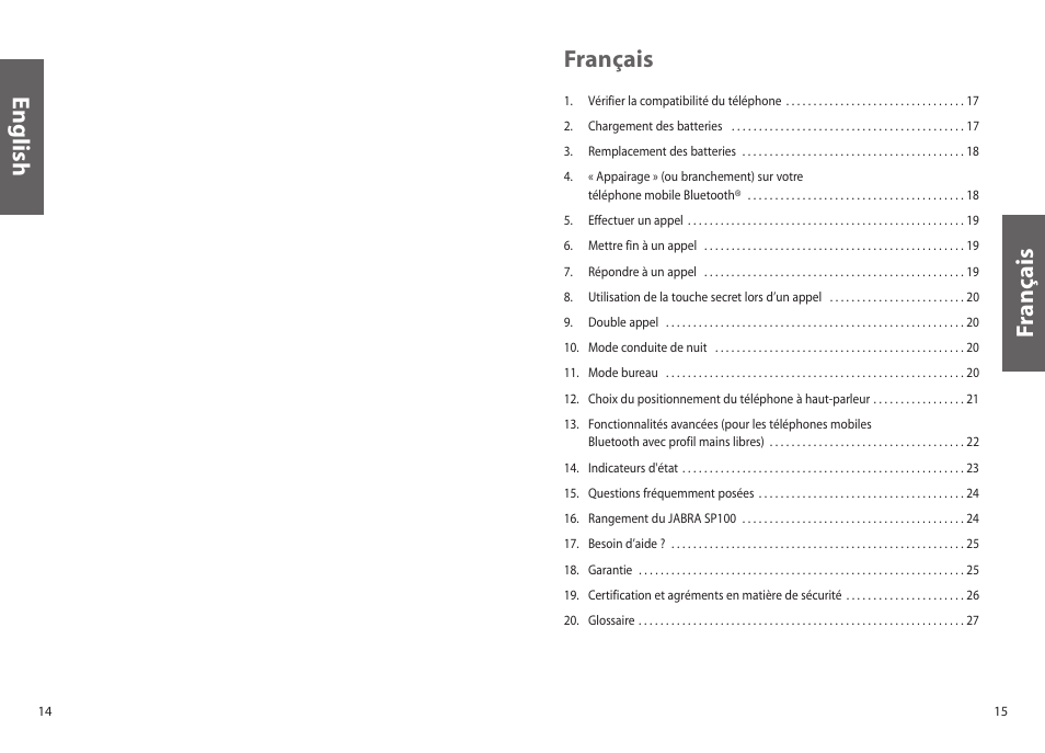 Français, Français english | Jabra SP100 User Manual | Page 9 / 88