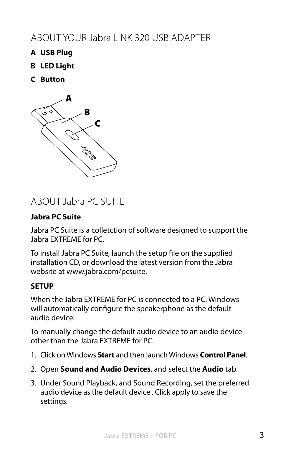 About your jabra link 320 usb adapter, About jabra pc suite, En g li sh | Jabra EXTREME FOR PC bT530 User Manual | Page 4 / 16