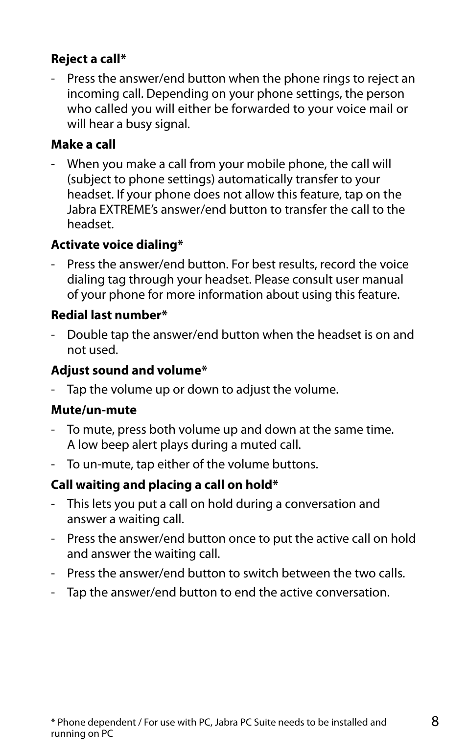 En g li sh | Jabra EXTREME FOR PC bT530 User Manual | Page 9 / 16