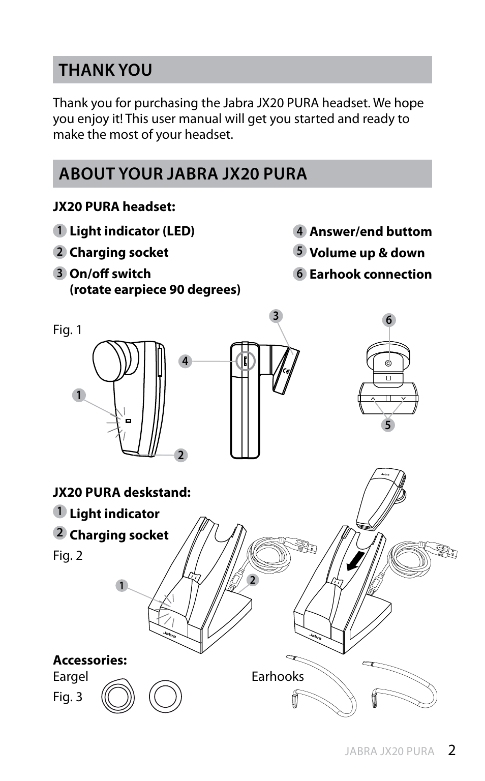 En g li sh, About your jabra jx20 pura | Jabra JX20 Pura User Manual | Page 3 / 17