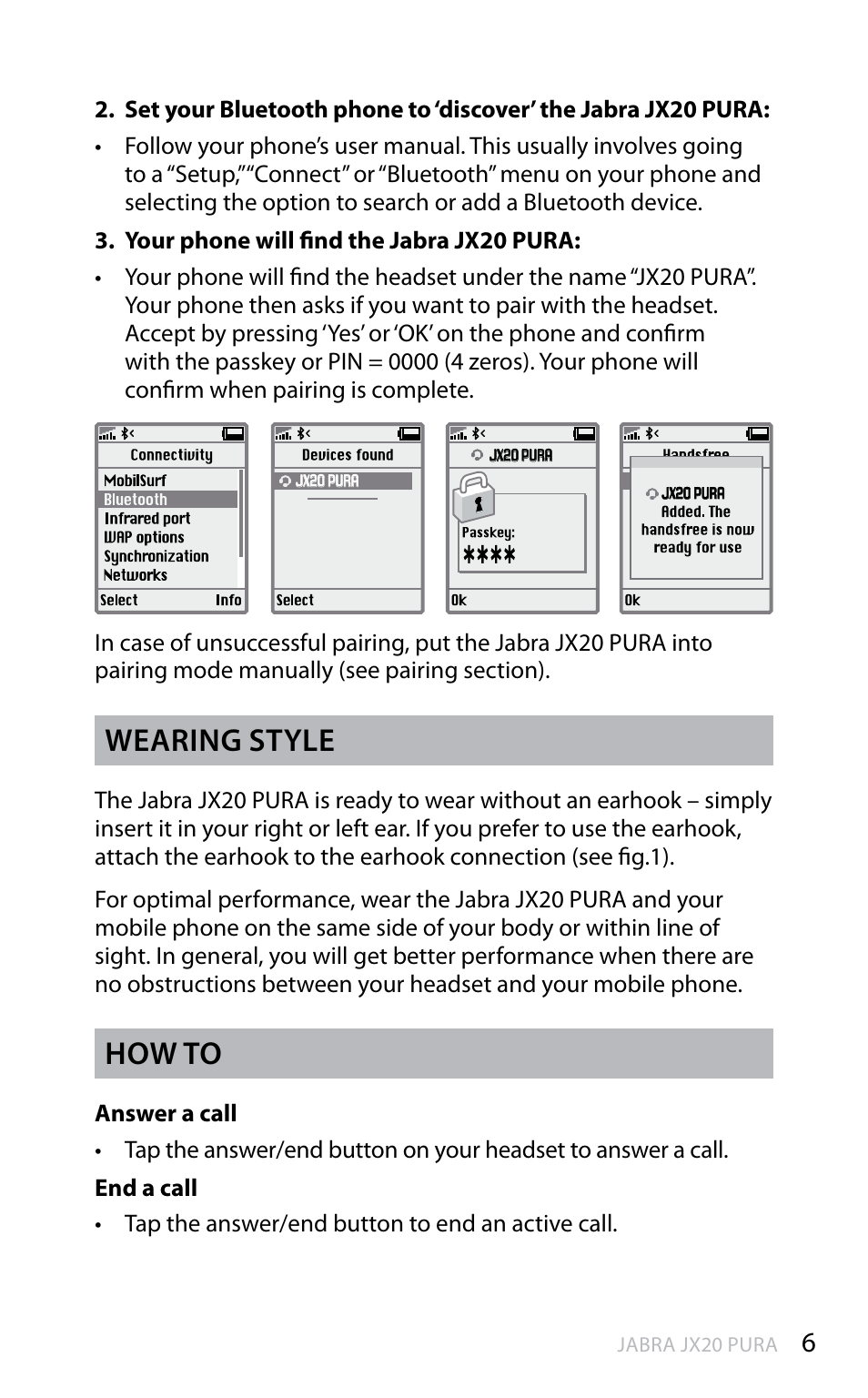 En g li sh, Wearing style, How to | Jabra JX20 Pura User Manual | Page 7 / 17