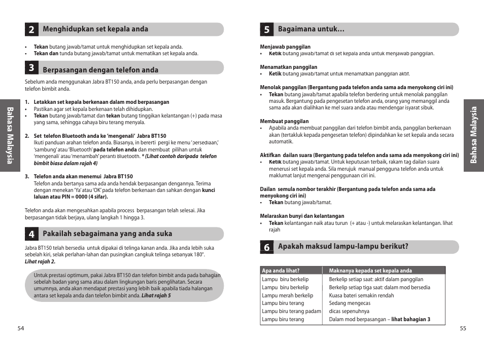 Bahasa mala ysia | Jabra BT150 User Manual | Page 30 / 38