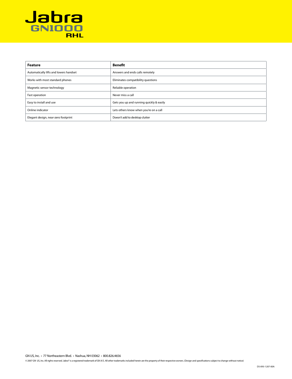 Jabra, Gn1000 | Jabra GN1000 User Manual | Page 2 / 2