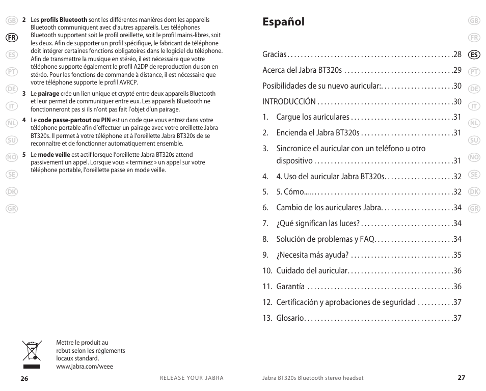 Español | Jabra BT320s User Manual | Page 16 / 76