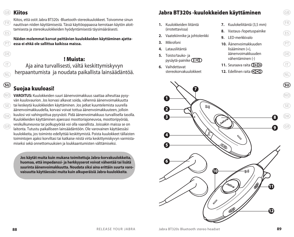 Jabra bt320s -kuulokkeiden käyttäminen kiitos | Jabra BT320s User Manual | Page 47 / 76