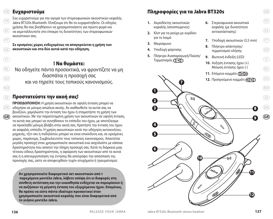 Πληροφορίες για τα jabra bt320s ευχαριστούμε | Jabra BT320s User Manual | Page 71 / 76