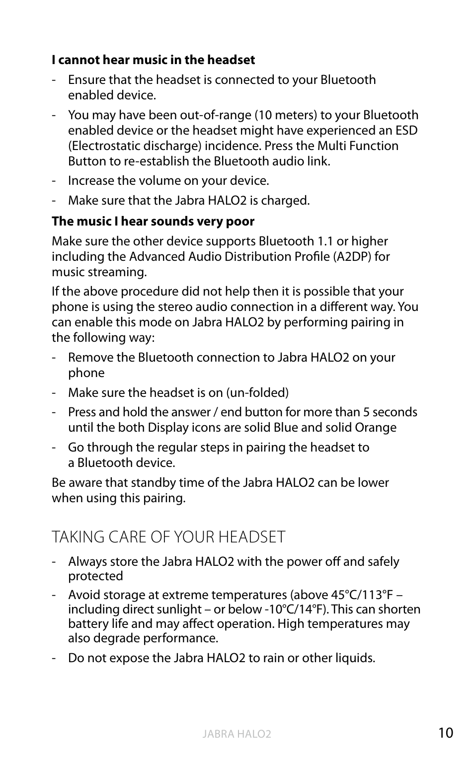 Taking care of your headset, En g li sh | Jabra HALO2 User Manual | Page 11 / 13