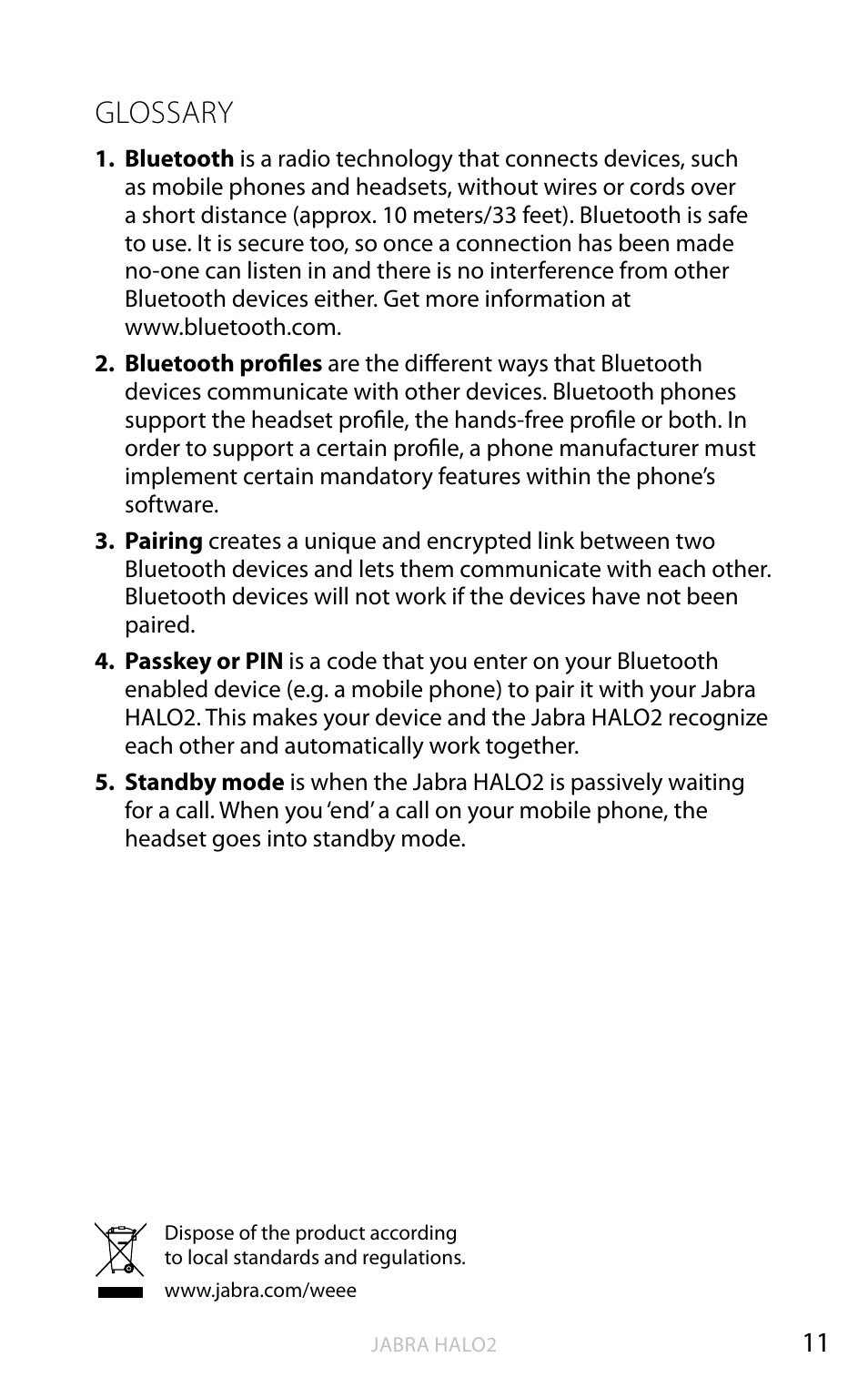 Glossary, En g li sh | Jabra HALO2 User Manual | Page 12 / 13