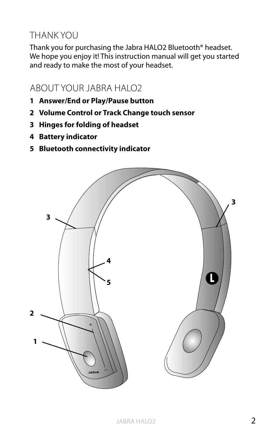 Thank you, About your jabra halo2, En g li sh | Jabra HALO2 User Manual | Page 3 / 13