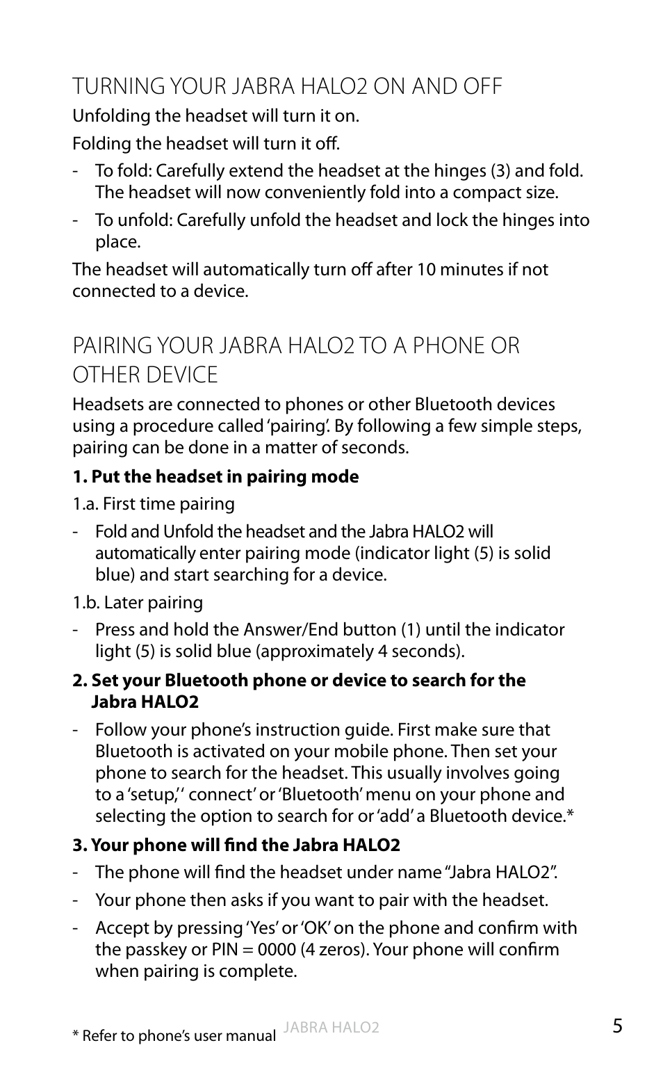 Turning your jabra halo2 on and off, En g li sh | Jabra HALO2 User Manual | Page 6 / 13