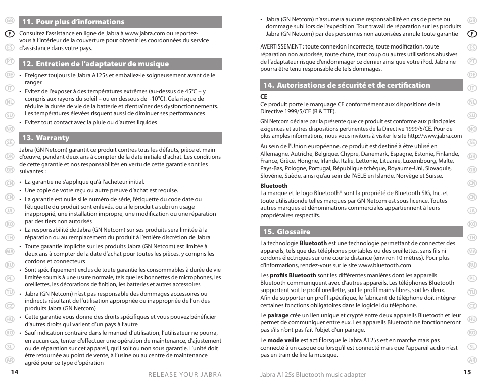 Jabra A125s User Manual | Page 10 / 106