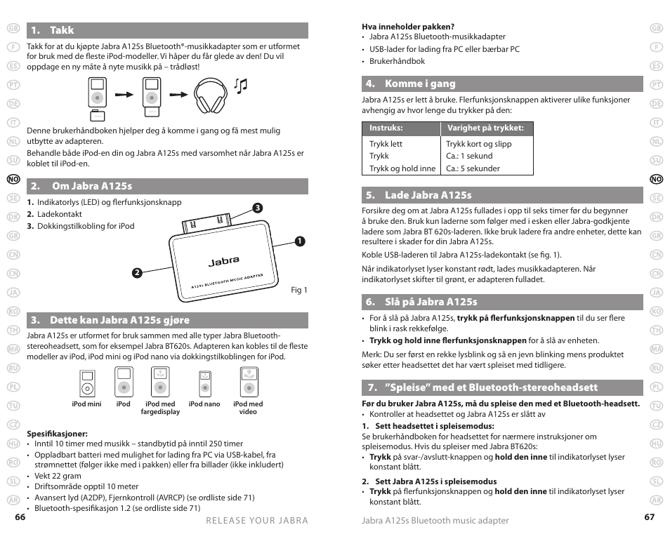 Jabra A125s User Manual | Page 36 / 106