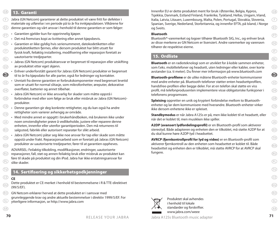 Jabra A125s User Manual | Page 38 / 106