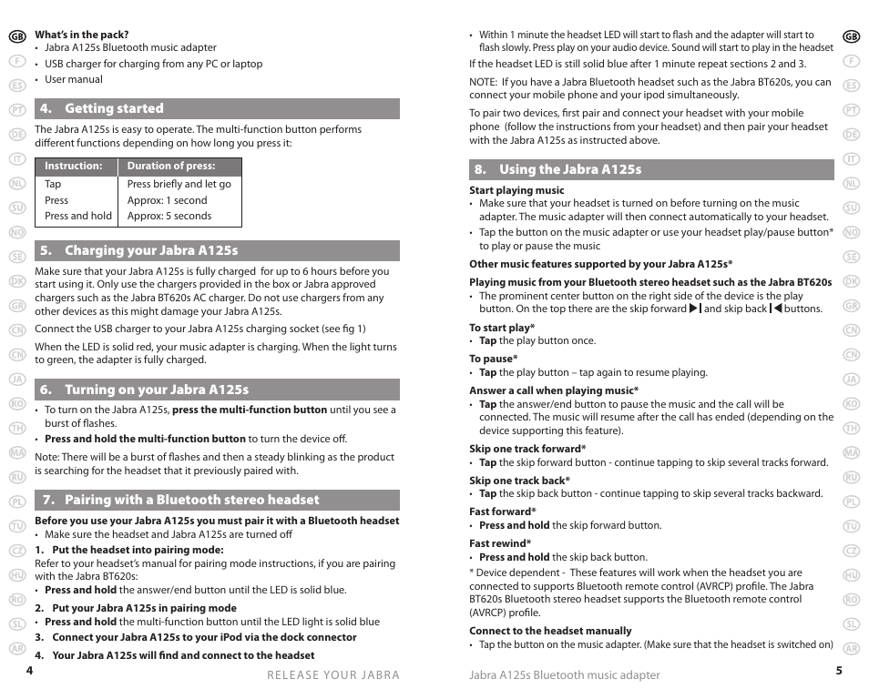 Jabra A125s User Manual | Page 5 / 106