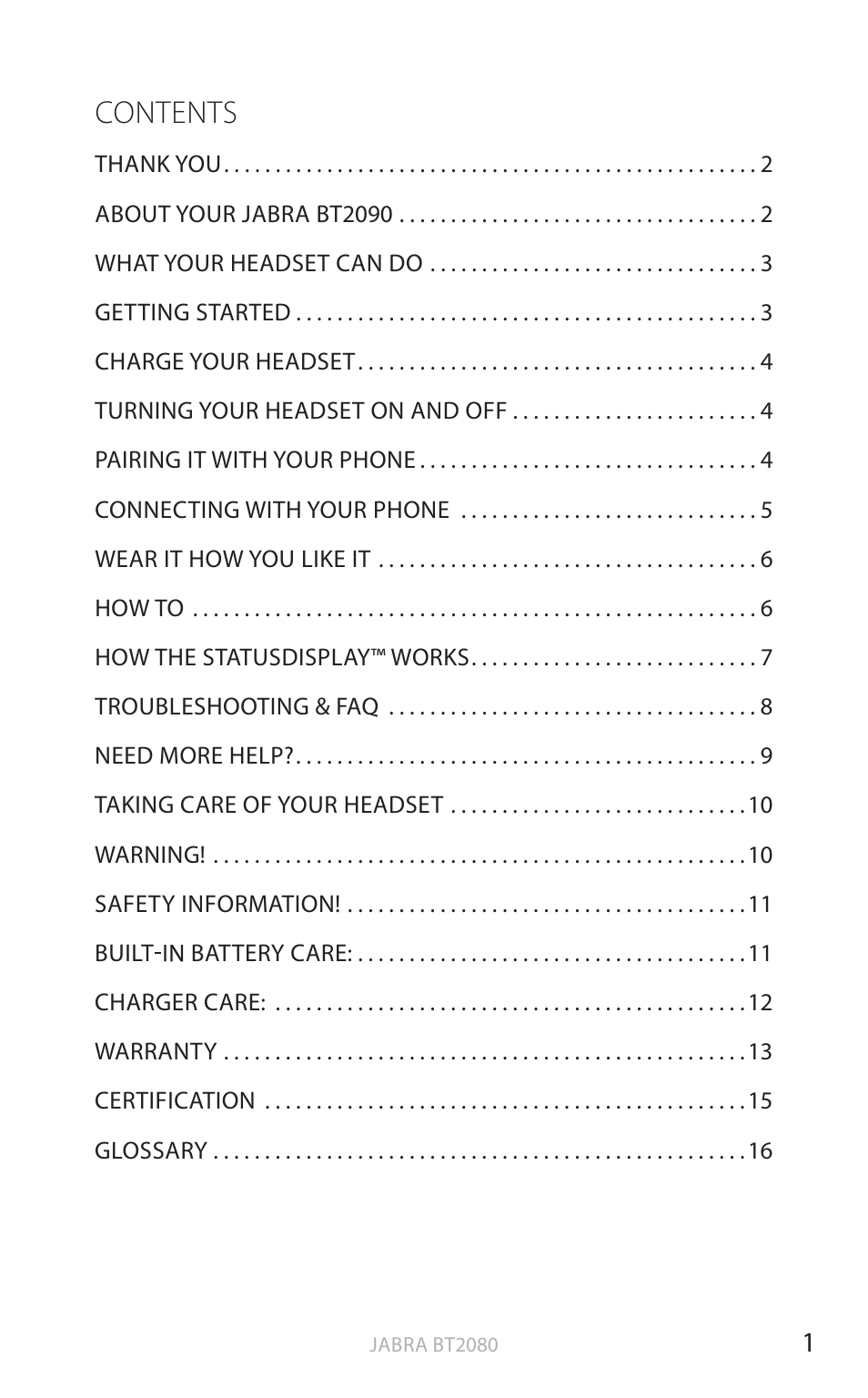 Jabra BT2090 User Manual | Page 2 / 18