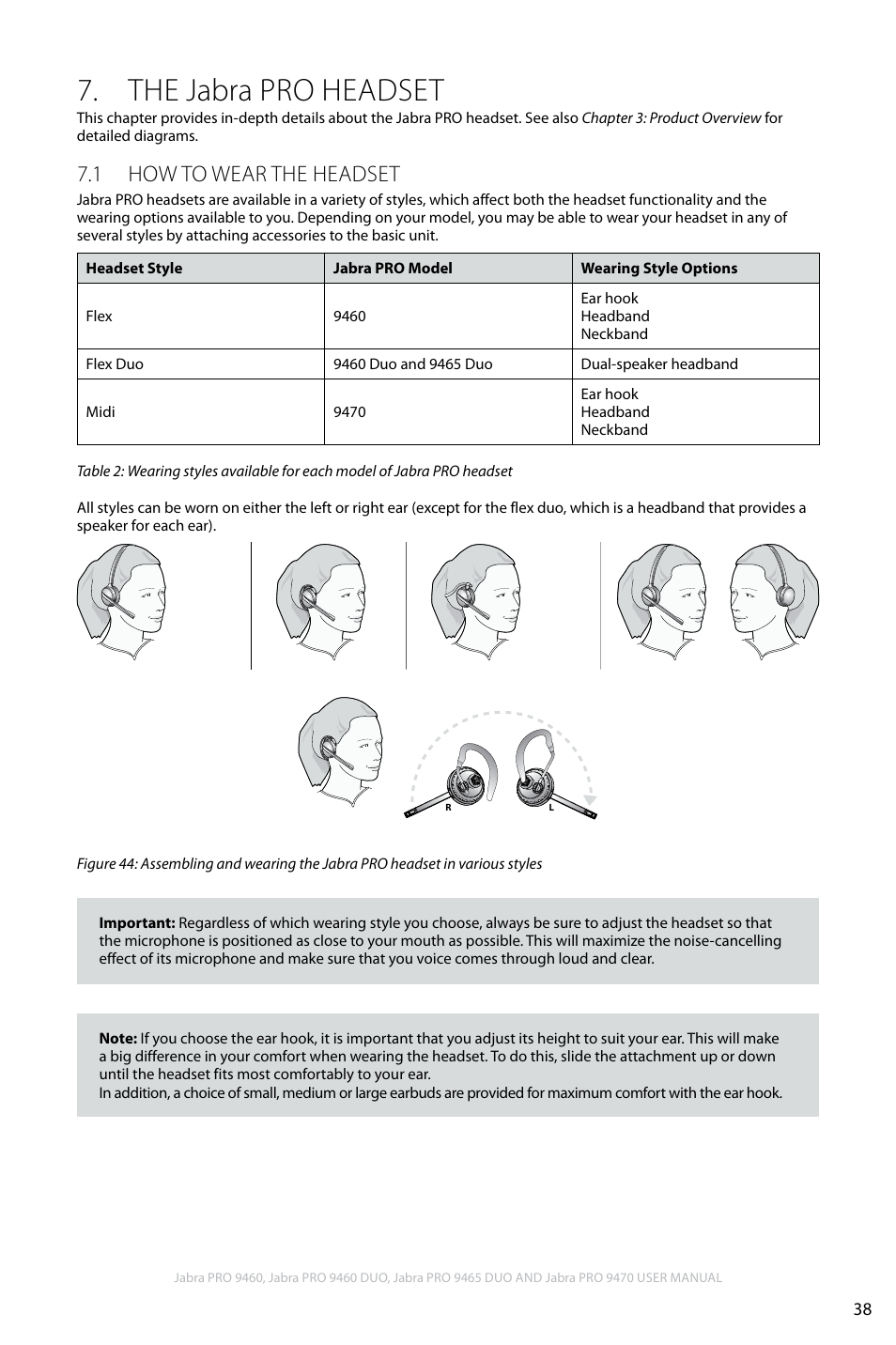 The jabra pro headset, 1 how to wear the headset, En g li sh | Jabra PRO 9460 User Manual | Page 38 / 80