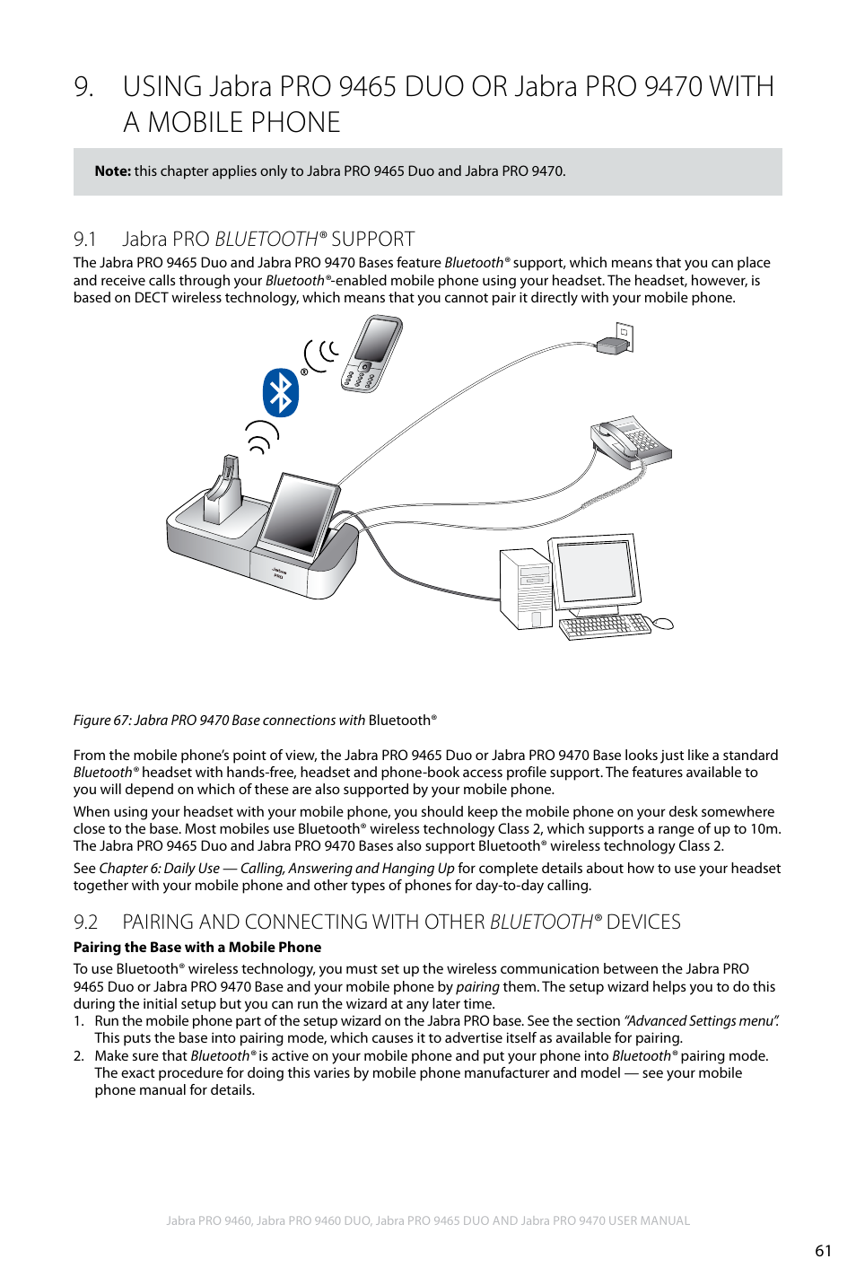 Using jabra pro 9465 duo or jabra pro 9470 with, A mobile phone, 1 jabra pro bluetooth® support | En g li sh | Jabra PRO 9460 User Manual | Page 61 / 80