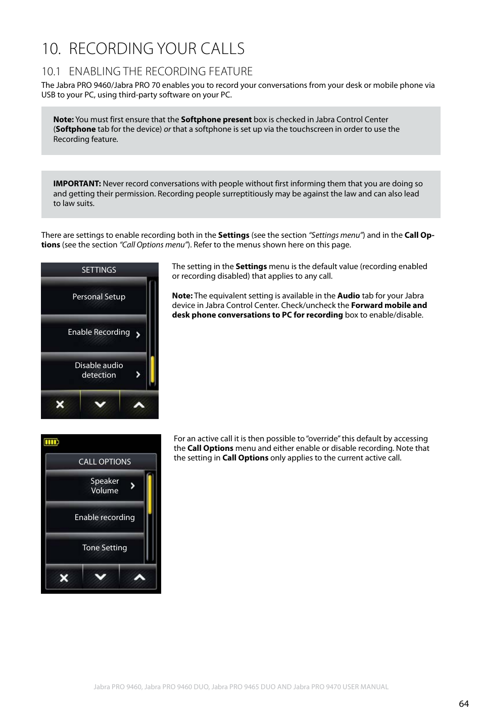 Recording your calls, 1 enabling the recording feature, En g li sh | Jabra PRO 9460 User Manual | Page 64 / 80