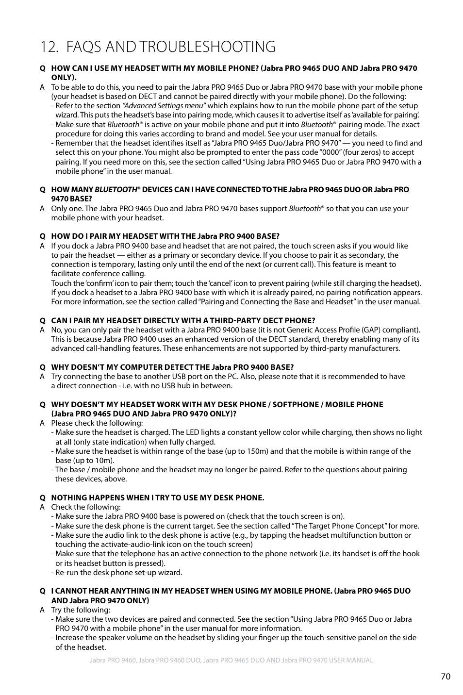 Faqs and troubleshooting, En g li sh | Jabra PRO 9460 User Manual | Page 70 / 80