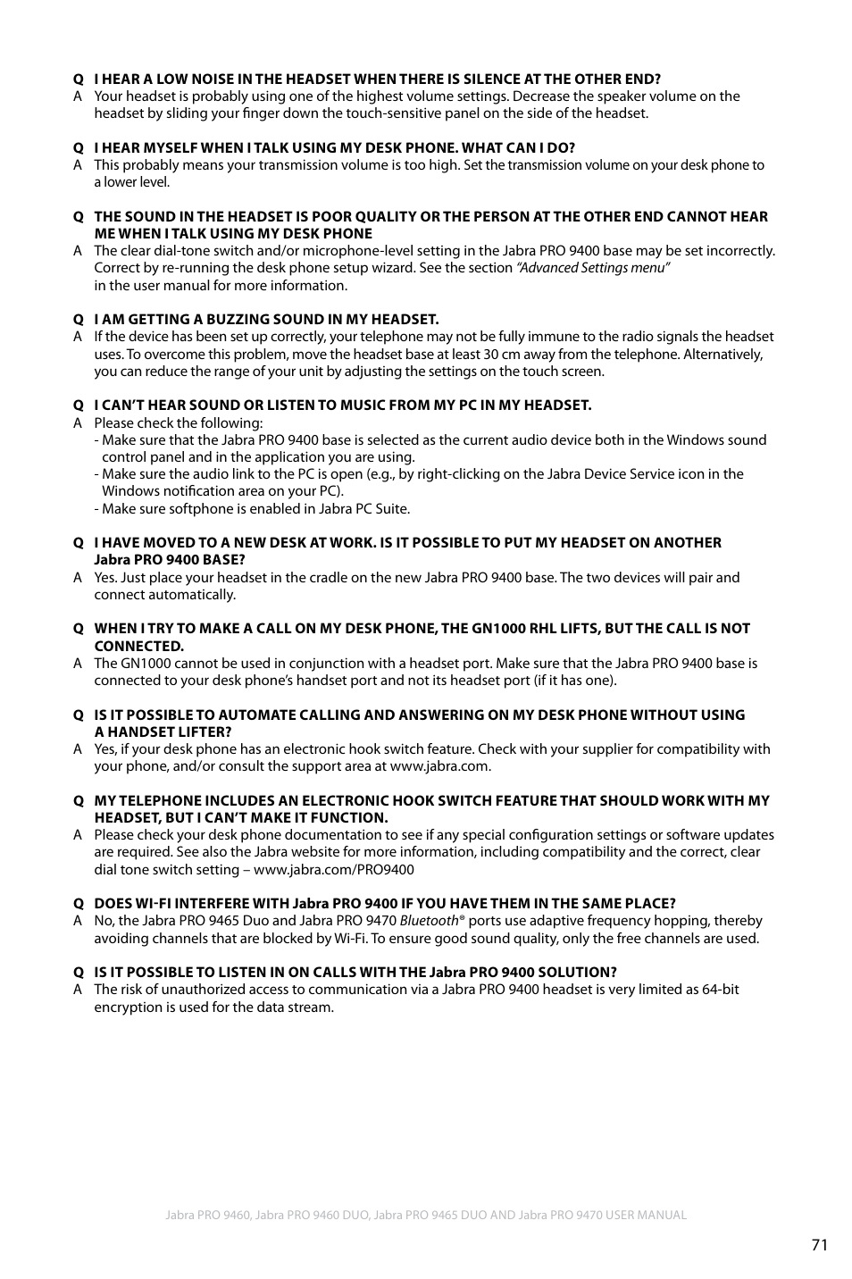 En g li sh | Jabra PRO 9460 User Manual | Page 71 / 80