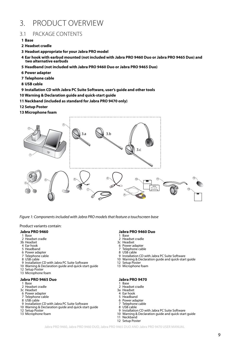 Product overview, 1 package contents, En g li sh | Jabra PRO 9460 User Manual | Page 9 / 80